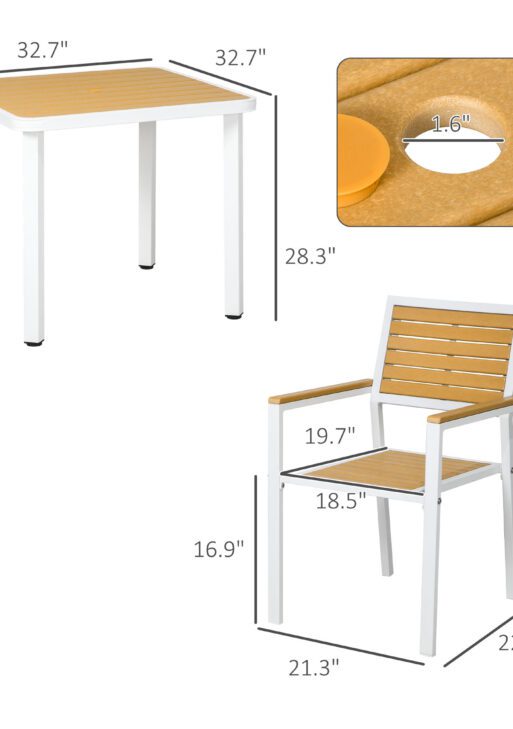 5pc Patio Table and Chairs Set, Aluminum Patio Dining Set w/ HDPE Materials, Umbrella Hole, Yellow