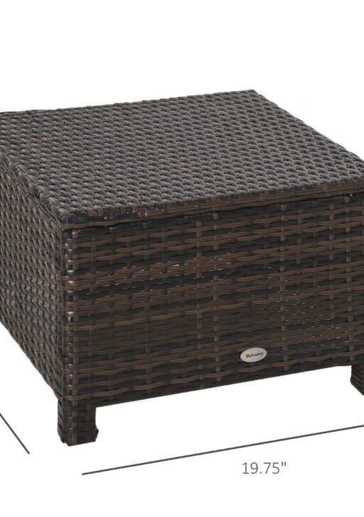 20" Patio Wicker Ottoman, Multipurpose Outdoor PE Rattan Footrest, Additional Seating, Side Table with Soft Cushion, Brown, White