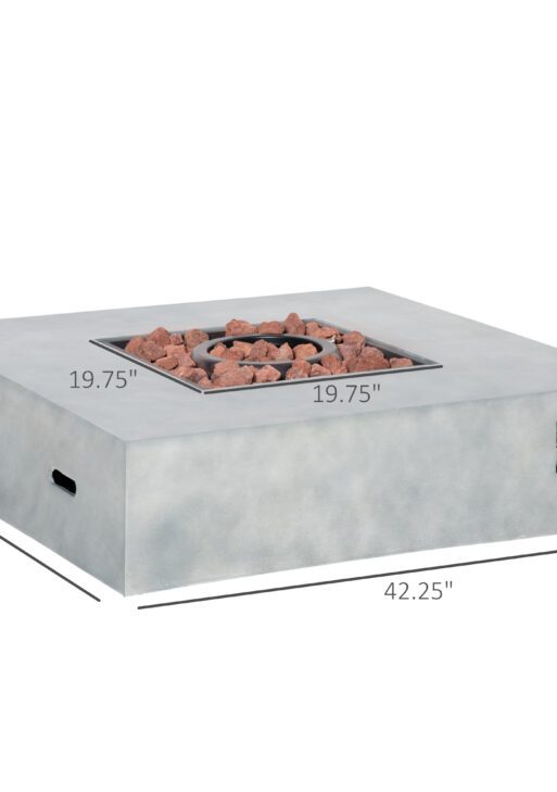 Outdoor Propane Fire Pit Table Faux Grey Ledge Stone 42-inch Square Fire Table, 50,000BTU Auto Ignition Gas Firepits with Protective Cover, Lava Rocks, CSA Certification for Outdoor, Grey