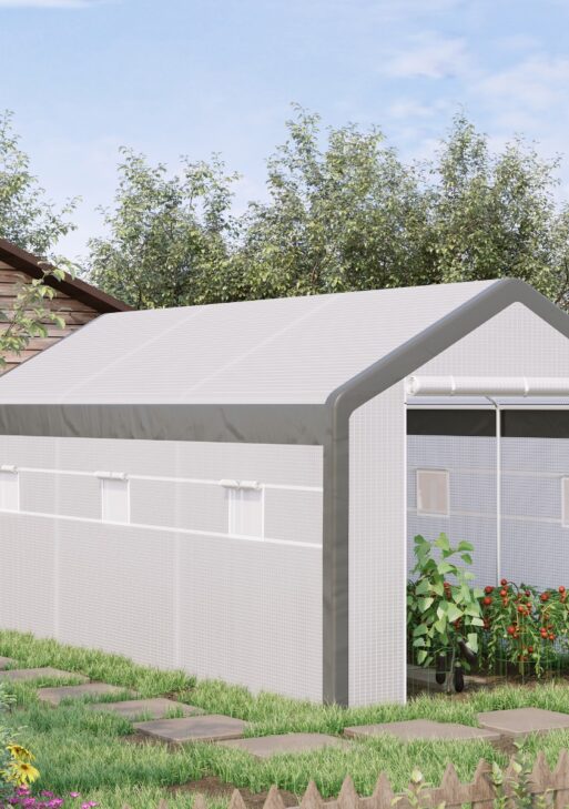 20' L x 10' W x 9' H Large Walk-in Greenhouse with Roll Up Door, 8 Closeable Windows, & Weather PE Cover