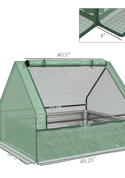 Raised Garden Bed, Outdoor Metal Planter Box with Mini Greenhouse, Green and Silver