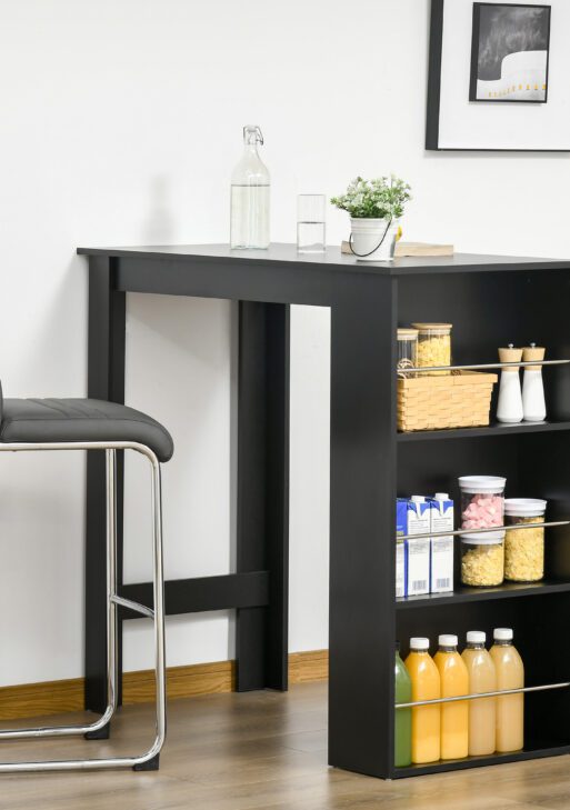 Modern Bar Table Counter Height Dining Table with 3 Storage Shelves for Kitchen, Dining Room, Living Room, Black
