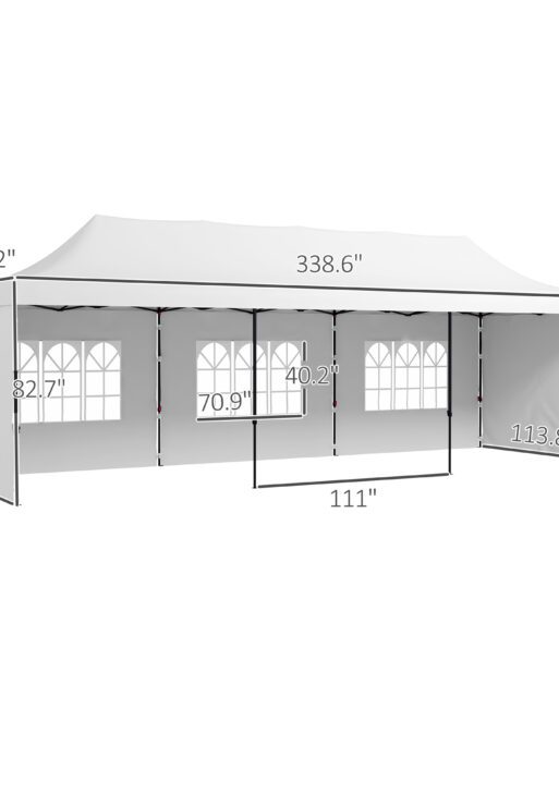 9.5' x 28' Pop Up Canopy Tent, Instant Tent for Parties, Height Adjustable, with Carry Bag and Sand Bags