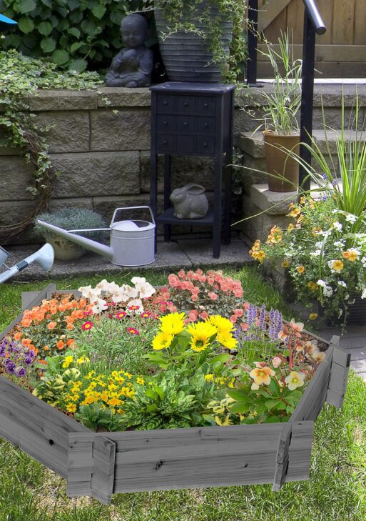 39" x 36" Screwless Raised Garden Bed, Hexagon Planter Box for Outdoor Plants, Vegetables, Flowers, Herbs, Gray