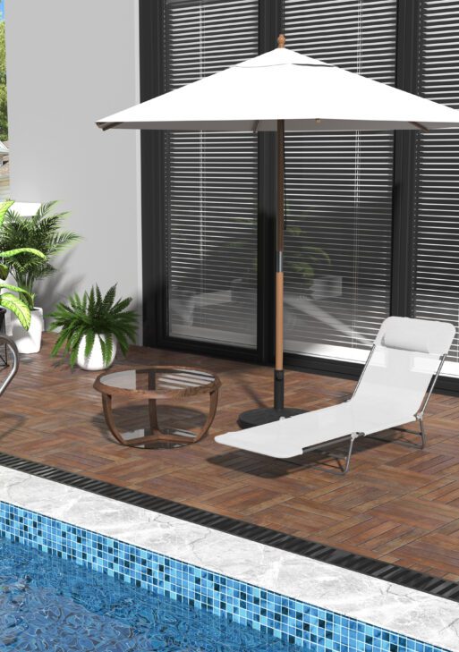 Folding Chaise Lounge Chair, Pool Sun Tanning Chair, Outdoor Lounge Chair with Reclining Back, Breathable Mesh Seat, Headrest for Beach, Yard, Patio, Cream White