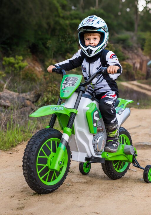 12V Kids Motorcycle w/ Treaded Tires, 5mph Top Speed Electric Bike for Kids, Ride On Motorcycle w/ Training Wheels, Battery Charger, Spring Suspension, Green