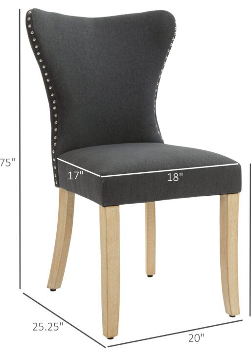 Dining Chairs Set of 2 with Wing Backrest, Grey