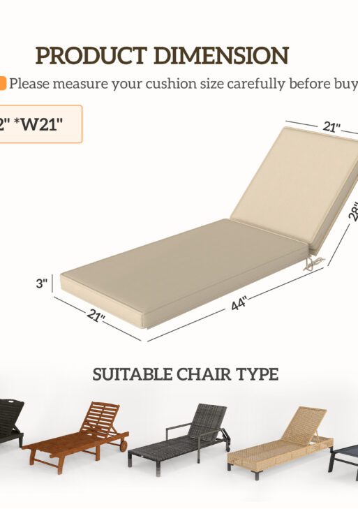 2-Piece Patio Chair Cushions with Backrests, Replacement Cushions for Outdoor Lounge Chair, Beige