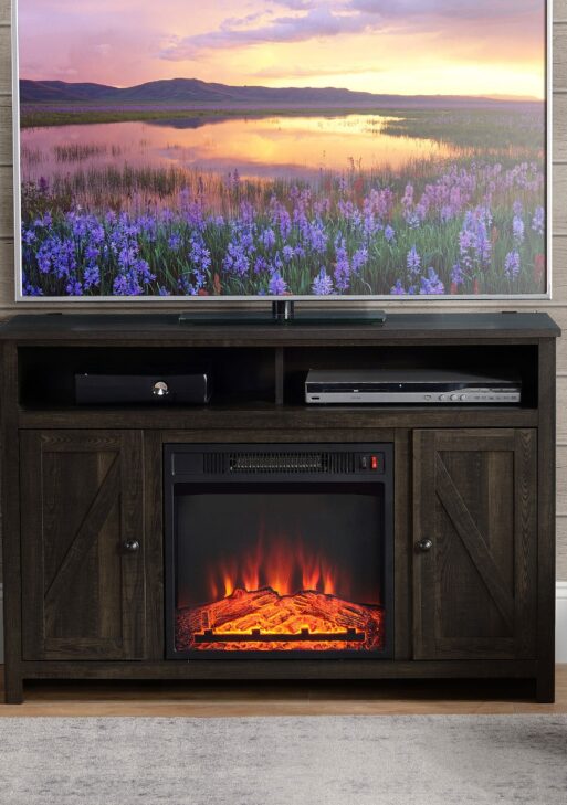 Electric Fireplace TV Stand for TV's up to 50" Flat Screen, Living Room Media Entertainment Console with Doors, Shelves, Cable Hole, Espresso