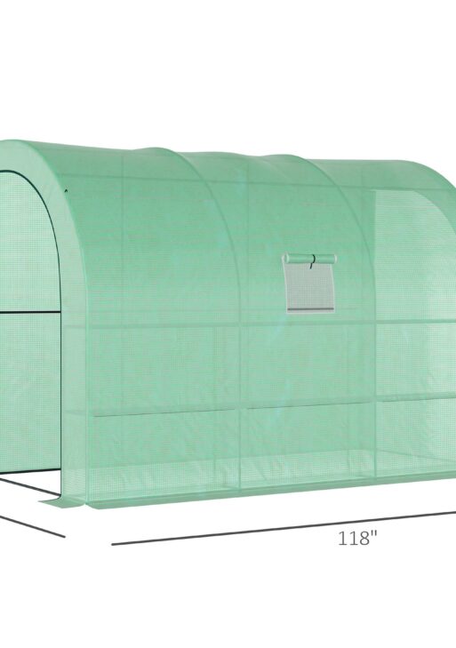 10' x 5' x 7' Lean to Greenhouse, Walk-In Green House, Plant Nursery with 2 Roll-up Doors and Windows, PE Cover and 3 Wire Shelves, Green