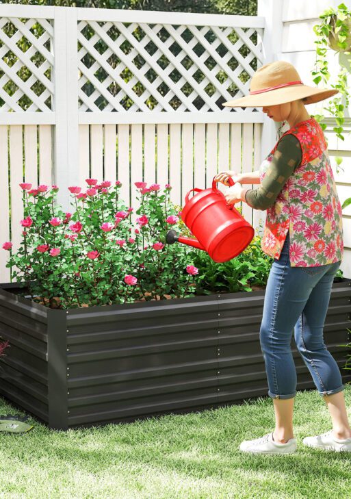 Galvanized Raised Garden Bed, Steel Outdoor Planters with Reinforced Rods, 71" x 36" x 23", Black