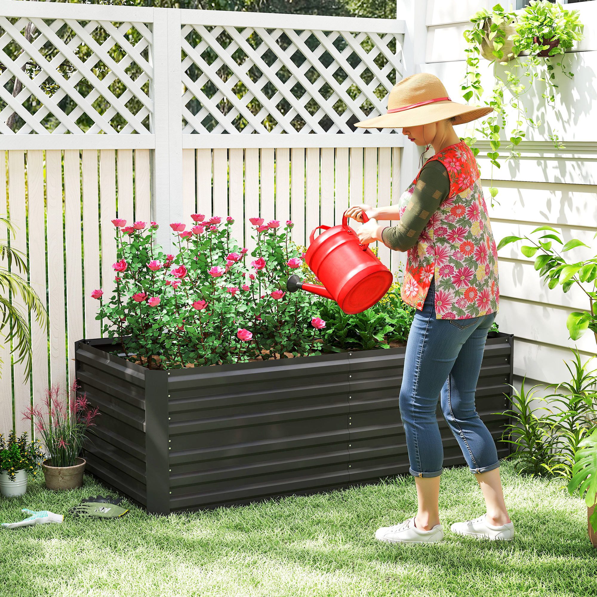 Galvanized Raised Garden Bed, Steel Outdoor Planters with Reinforced Rods, 71" x 36" x 23", Black