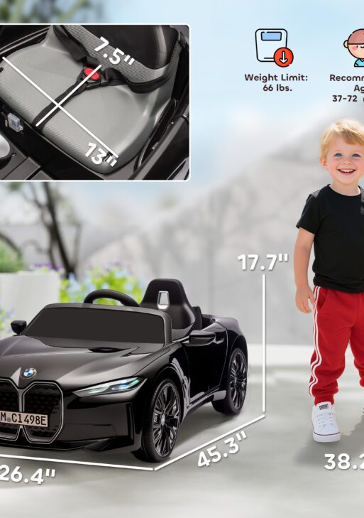 12V Electric Car for Kids with 2.4G Remote Control, Suspension, Black