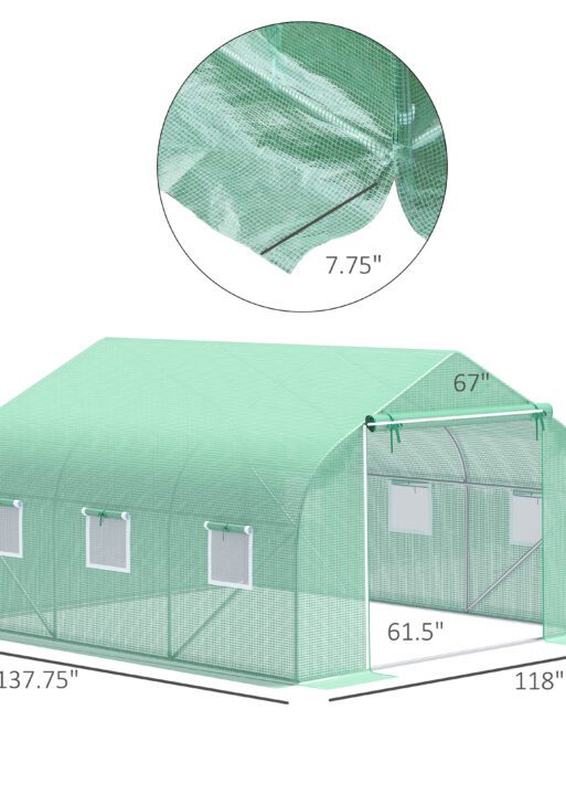 11.5' x 10' x 6.5' Outdoor Portable Walk-In Tunnel Greenhouse with Windows-Deep Green