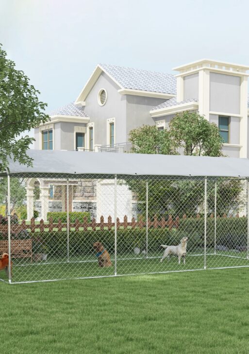 19.7' x 7.5' x 7.5' Outdoor Dog Kennel for Large-Sized Dogs with Waterproof UV Resistant Roof, Silver