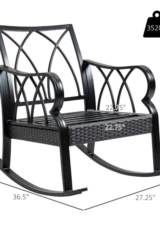 Outdoor Wicker Rocking Chair with Padded Cushions, Aluminum Furniture Rattan Porch Rocker Chair w/ Armrest for Garden, Patio, and Backyard, Blue