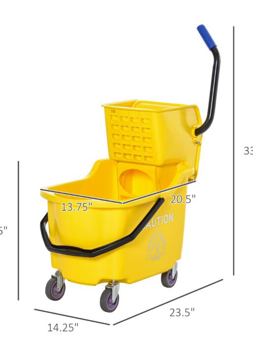Mop Bucket Cart with Side Press Wringer, Metal Handle and 34 Quart Capacity, Yellow