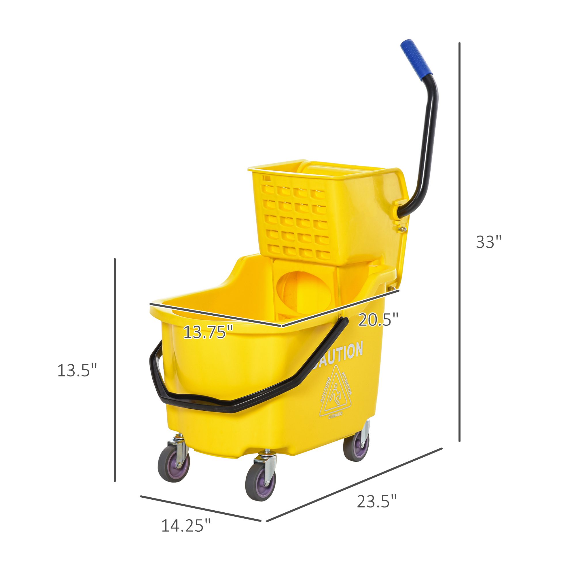Mop Bucket Cart with Side Press Wringer, Metal Handle and 34 Quart Capacity, Yellow - Image 1