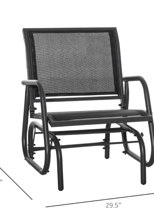 2-Piece Outdoor Glider Swing, Rocking Chair Set with Breathable Mesh Fabric, Sturdy Durable Frame, Curved Armrests, Supports Up to 264 lbs., for Backyard, Garden, Porch, Black