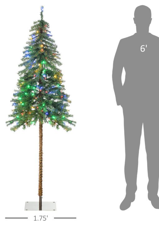 6' Artificial Christmas Trees, with Warm White or Colorful LED Lights, Pencil Shape, Steel Base