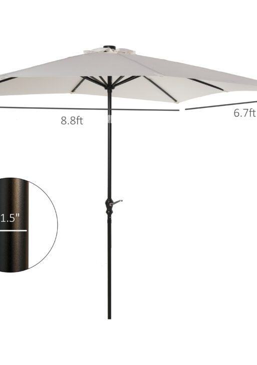 9' x 7' Patio Umbrella Outdoor Table Market Umbrella with Crank, Solar LED Lights, 45° Tilt, Push-Button Operation, for Deck, Backyard, Pool and Lawn, White