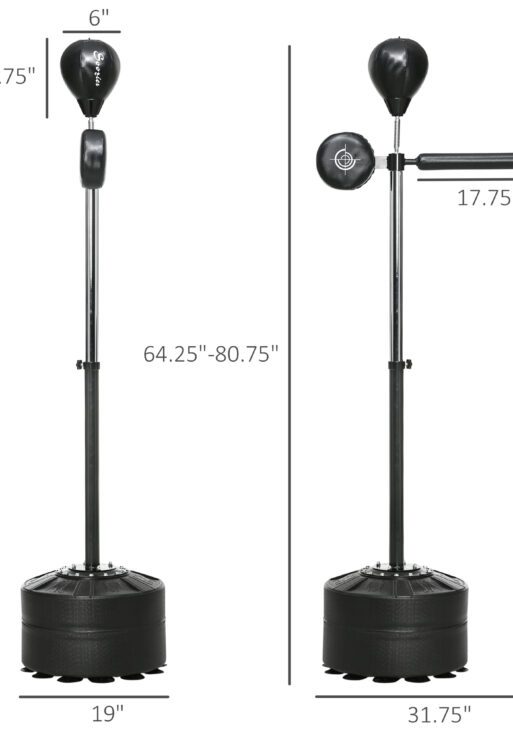 Free Standing Boxing Bag with Stand, Punching Speed Bag Reaction Bar Challenge with Suction Cups, 64-81in Adjustable Height for Teenagers and Adults, Black