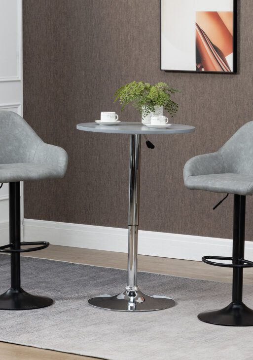 Adjustable Bar Stools, Swivel Counter Height Barstools with Footrest and Back, PU Leather and Steel Round Base, for Kitchen Counter and Dining Room, Set of 2, Grey