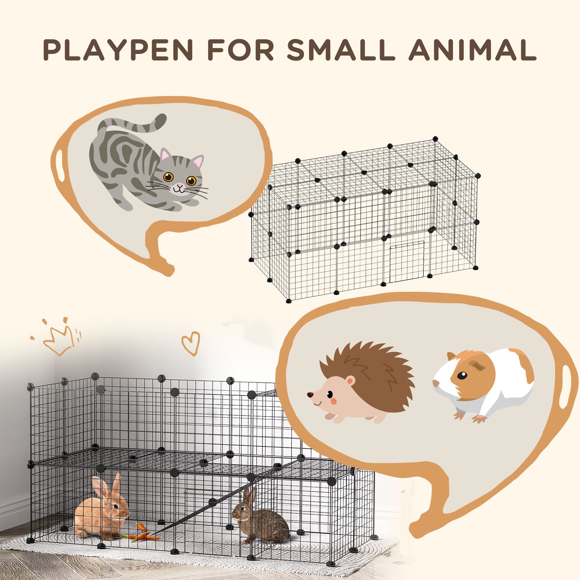 36 Panels Small Animal Playpen with Door, DIY C & C Cage for Guinea Pigs with Ramp, Portable Metal Wire Yard for Rabbit, Hedgehogs, 14 x 14 in - Image 3