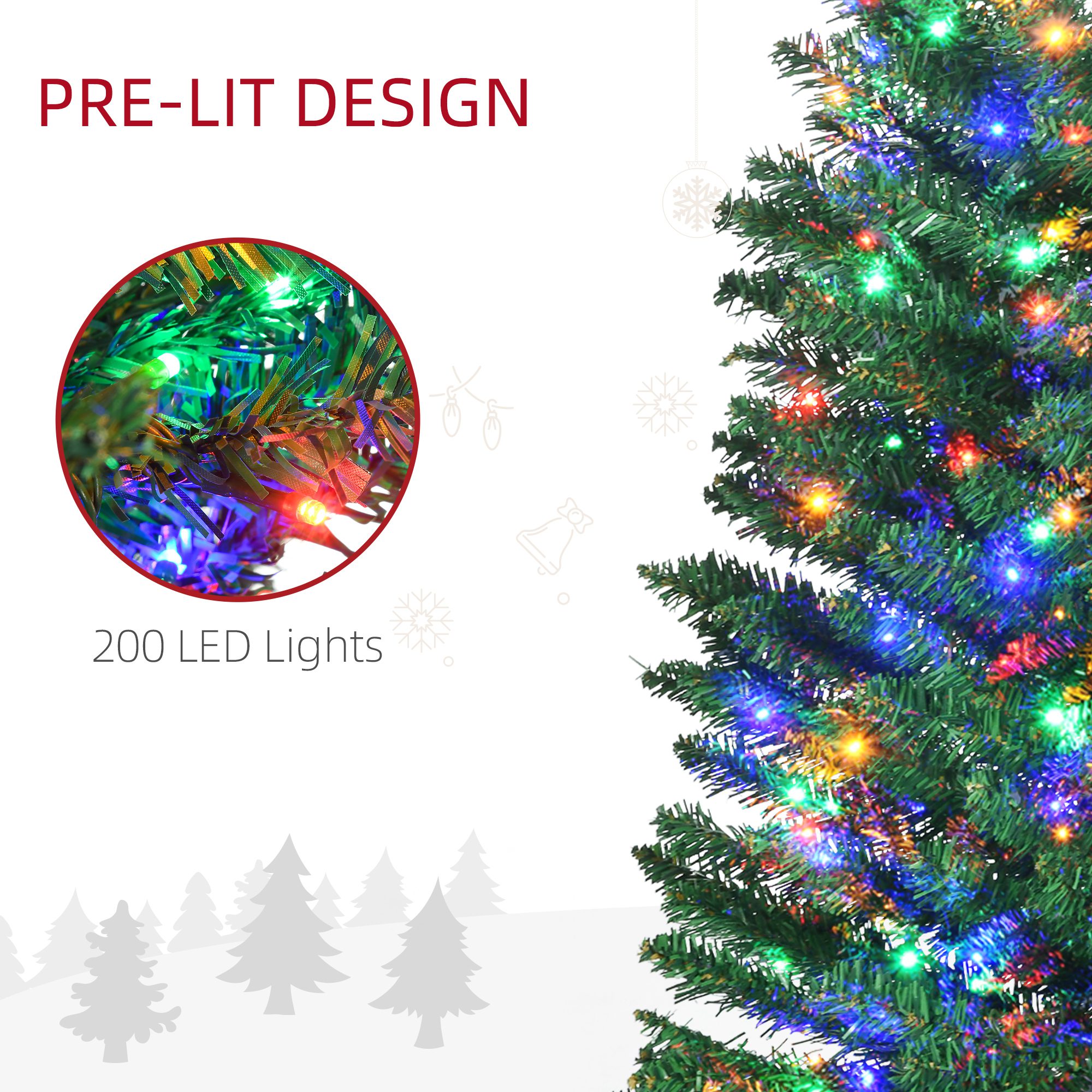 7' Artificial Pencil Christmas Trees Holiday Decoration with Colorful LED Lights, Steel Base, Skinny Shape - Image 3