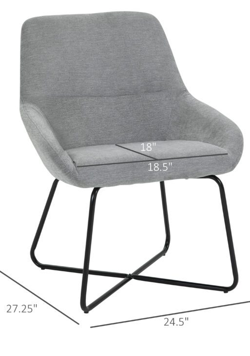 Modern Accent Chair Leisure Fabric Mid Back Chair Livingroom Funiture with X-Shaped Metal Frame and Curved Back, Grey/Black