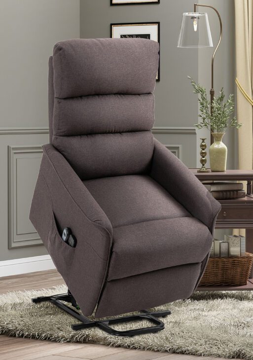 Power Lift Assist Recliner Chair for Elderly with Remote Control, Linen Fabric Upholstery, Brown