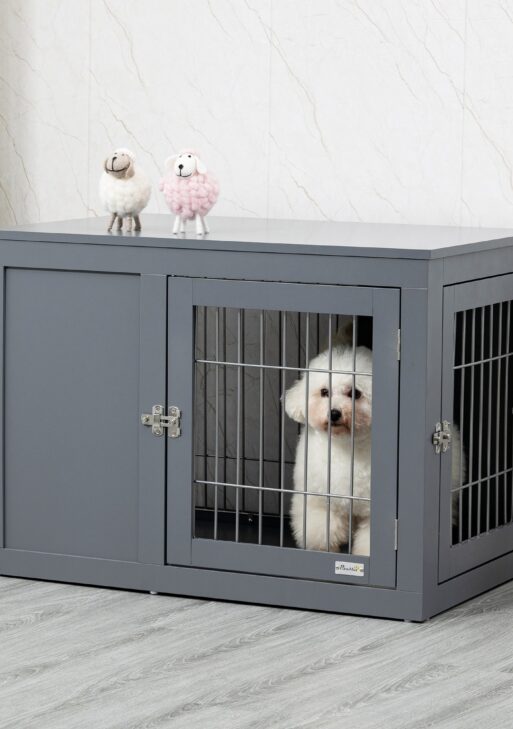 Furniture Style Dog Crate End Table, w/ Double Doors for Small & Medium Dogs