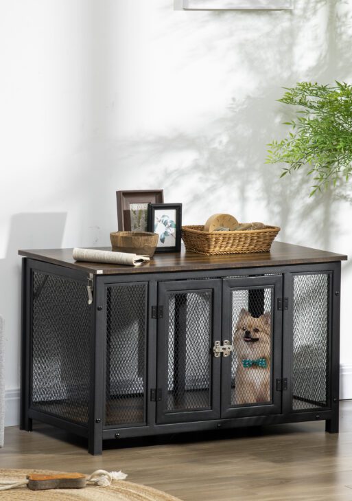 Furniture Style Dog Crate with Openable Top, Big Dog Crate End Table, Puppy Crate for Small Dogs Indoor, Spacious Interior, Pet Kennel, Brown, Black