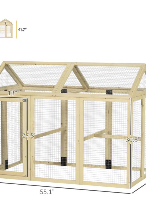 Wooden Chicken Run, Combinable Design with Perches, 4.6' x 2.8', Nature Wood