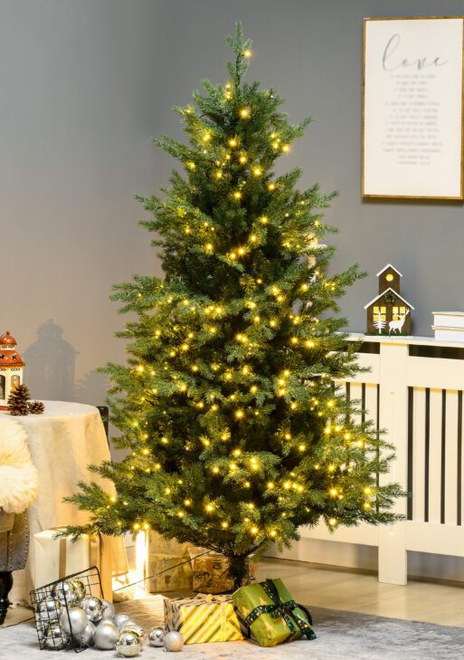 6' Artificial Prelit Christmas Trees Holiday Decor with Warm White LED Lights, Auto Open, 8 Light Modes