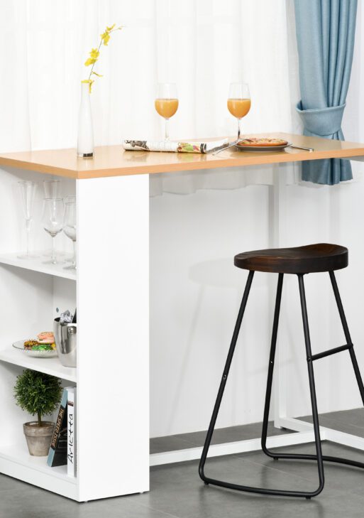 Modern Bar Table Counter Height Dining Table with 3 Storage Shelves for Kitchen, Dining Room, Living Room, White