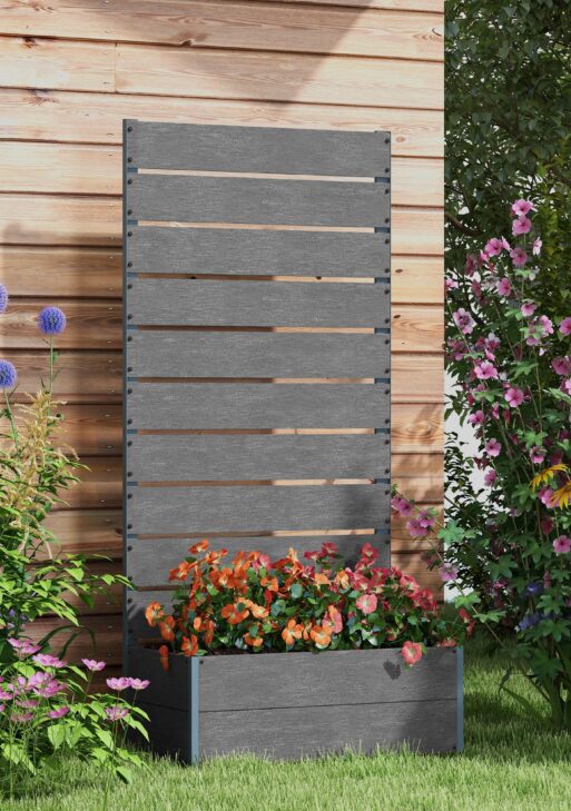 Trellis Planter for Climbing Plants, Raised Garden Bed with Trellis, Planter Box for Outdoor, 28.25" x 15" x 59", Gray