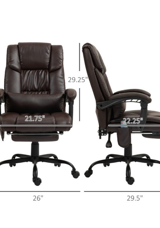 Massage Office Chair with 6 Vibrating Points, High Back Reclining Office Chair with Footrest and Remote, Brown