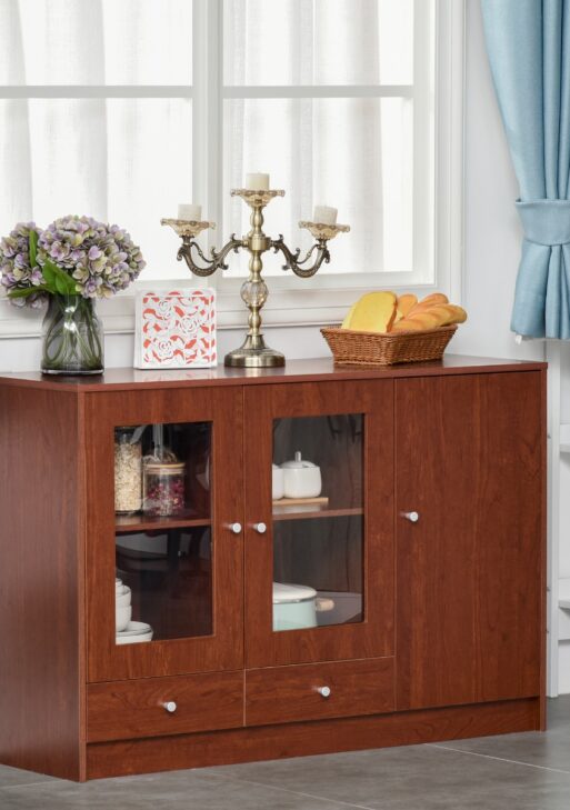 Kitchen Buffet Table Cabinet Storage Sideboard Server Console with Framed Acrylic Doors and Tabletop, Brown
