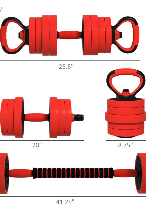 Adjustable Dumbbell Sets, 4 in1 Weights Dumbbells Set Used as Barbell, Kettlebells, Push up Stand, Free Weight Set for Men and Women Home Gym Training, Red 66lbs