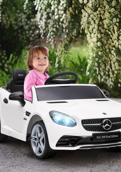 Mercedes SLC 300 Licensed Kids Electric Car with Remote Control, 12V Battery Powered Kids Ride on Car with Music, Lights, Suspension for 3-6 Years Old, White