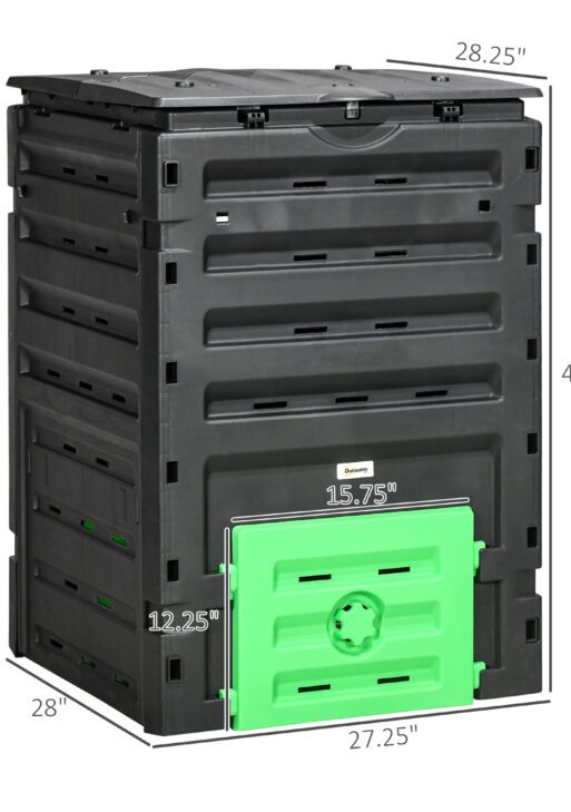 Garden Compost Bin, 120 Gallon (450L) Garden Composter, BPA Free, with 80 Vents and 2 Sliding Doors, Lightweight & Sturdy, Fast Creation of Fertile Soil, Black