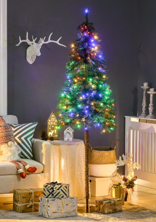 6' Artificial Christmas Trees, with Warm White or Colorful LED Lights, Pencil Shape, Steel Base