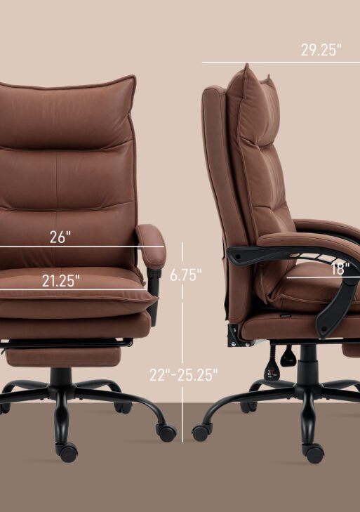 Executive Massage Office Chair with 6 Vibration Points, Microfiber Computer Desk Chair, Heated Reclining Chair with Footrest, Armrest, Double Padding, Brown