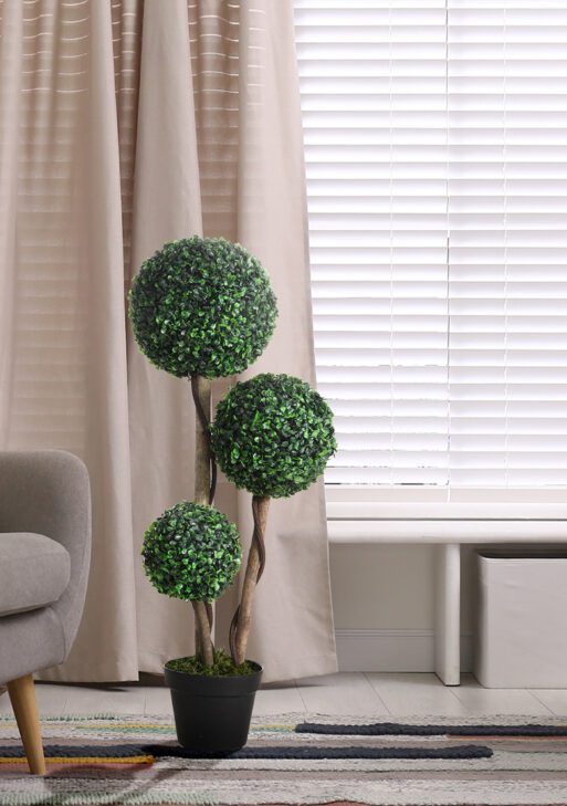 Artificial Plant for Home Decor Indoor & Outdoor Fake Plants Artificial Tree in Pot, 3 Ball Boxwood Topiary Tree for Home Office, Living Room Decor, Dark Green