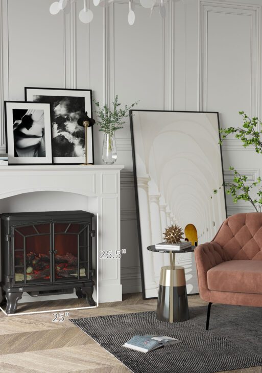 Modern Fireplace Mantel, Surround Mantels for Fireplace with Decorative Pattern Interior Width 29" White