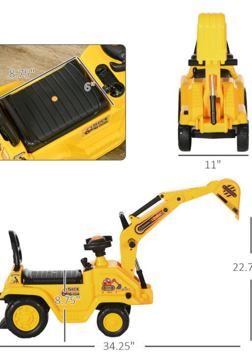 2 in 1 Ride On Toy Digger Digger Tractor Pulling Cart Pretend Play Construction Truck