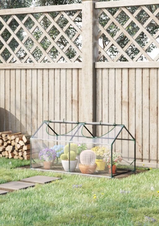 4' x 2' x 2' Portable Mini Greenhouse, Small Green House with PVC Cover, Roll-up Zippered Windows for Indoor, Outdoor Garden, Clear