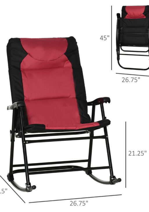2 Piece Outdoor Patio Furniture Set with 2 Folding Padded Rocking Chairs, Bistro Style for Porch, Camping, Balcony, Red