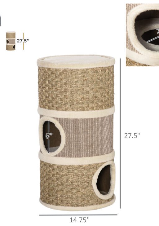 28 Inch Cat Condo, 3 Story Cat Hideaway with Sisal Scratching Pad
